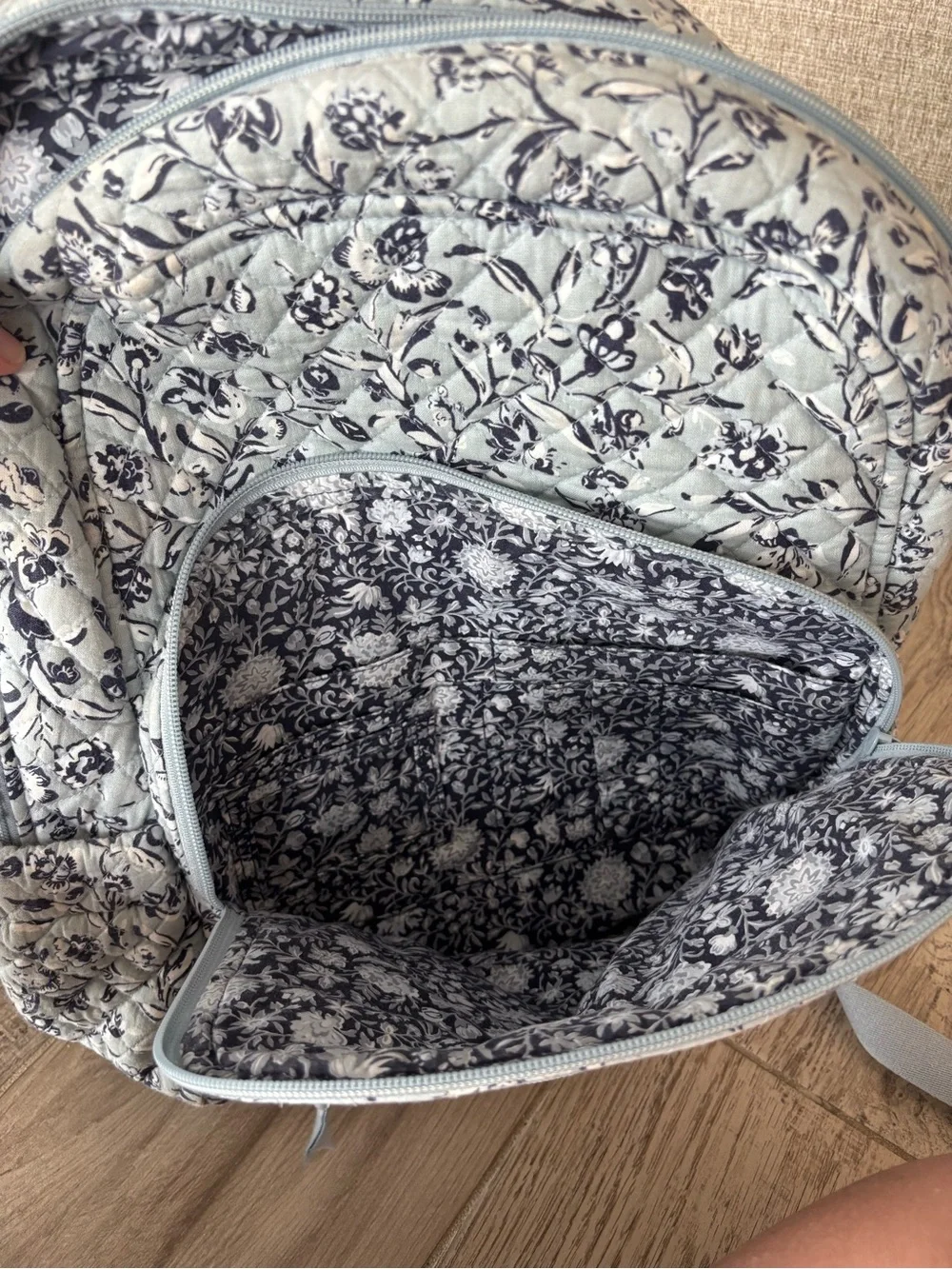 Vera Bradley Light Blue Quilted Floral Backpack in excellent condition